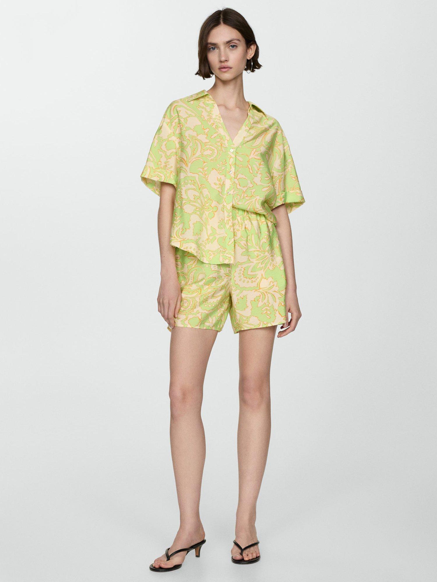Product image 2 of 8, which shows Mango Clavel Short Sleeve V-Neck Shirt, Bright Yellow, 10