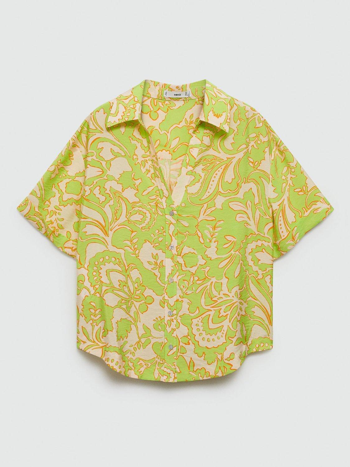 Product image 3 of 8, which shows Mango Clavel Short Sleeve V-Neck Shirt, Bright Yellow, 10