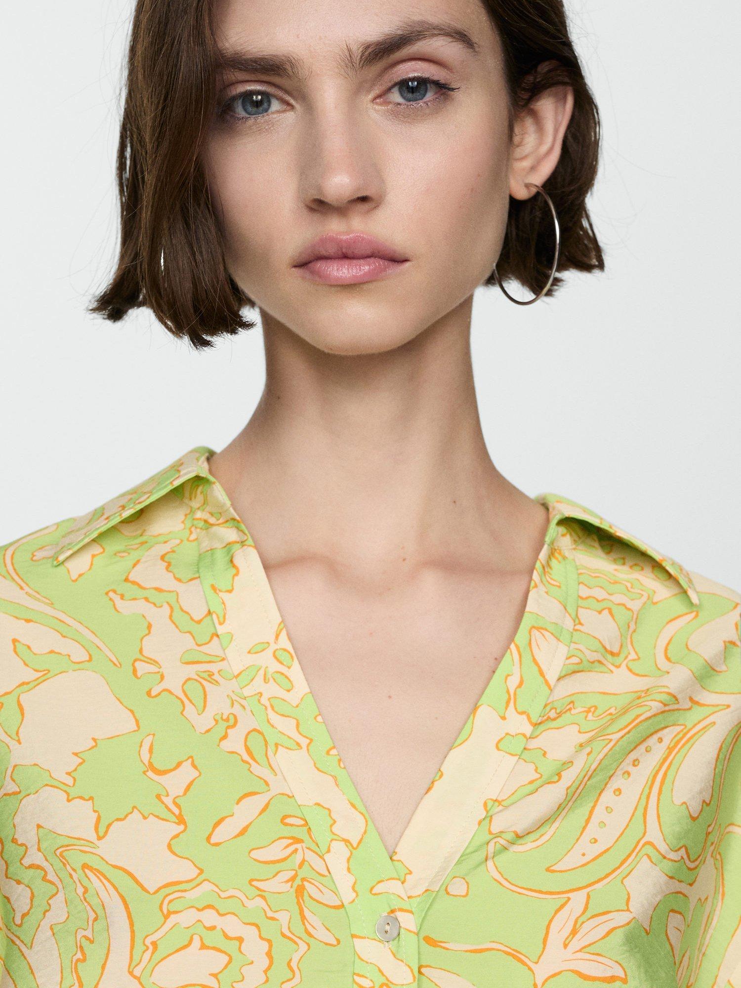 Product image 6 of 8, which shows Mango Clavel Short Sleeve V-Neck Shirt, Bright Yellow, 10