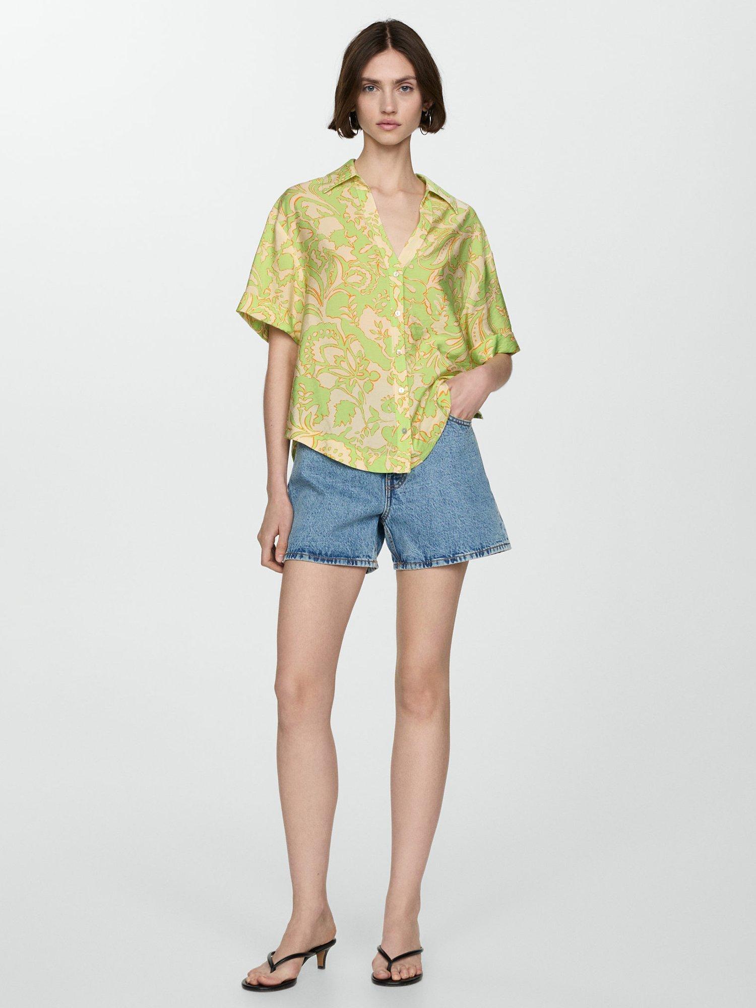Product image 7 of 8, which shows Mango Clavel Short Sleeve V-Neck Shirt, Bright Yellow, 10