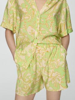 Mango Clavel Abstract Print Shorts, Bright Yellow, Bright Yellow