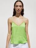 Mango Rachy Lace Trim Satin Top, Green