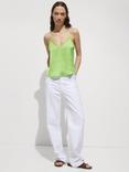 Mango Rachy Lace Trim Satin Top, Green