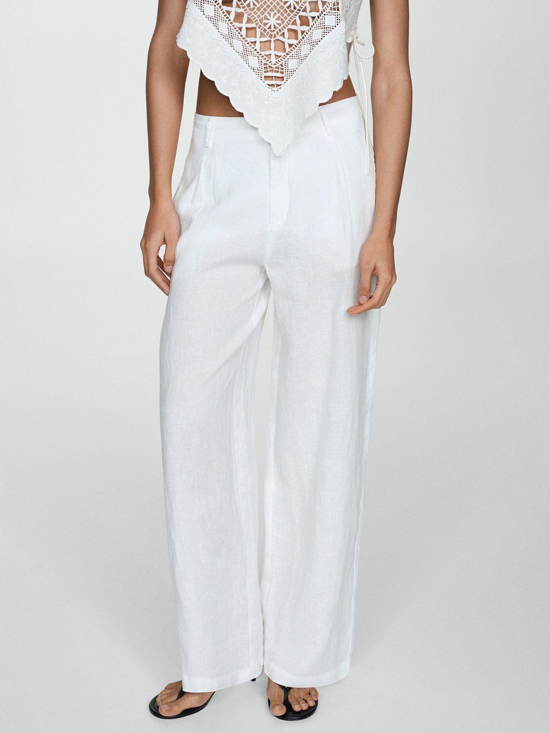 Mango Maneli Linen Trousers, White