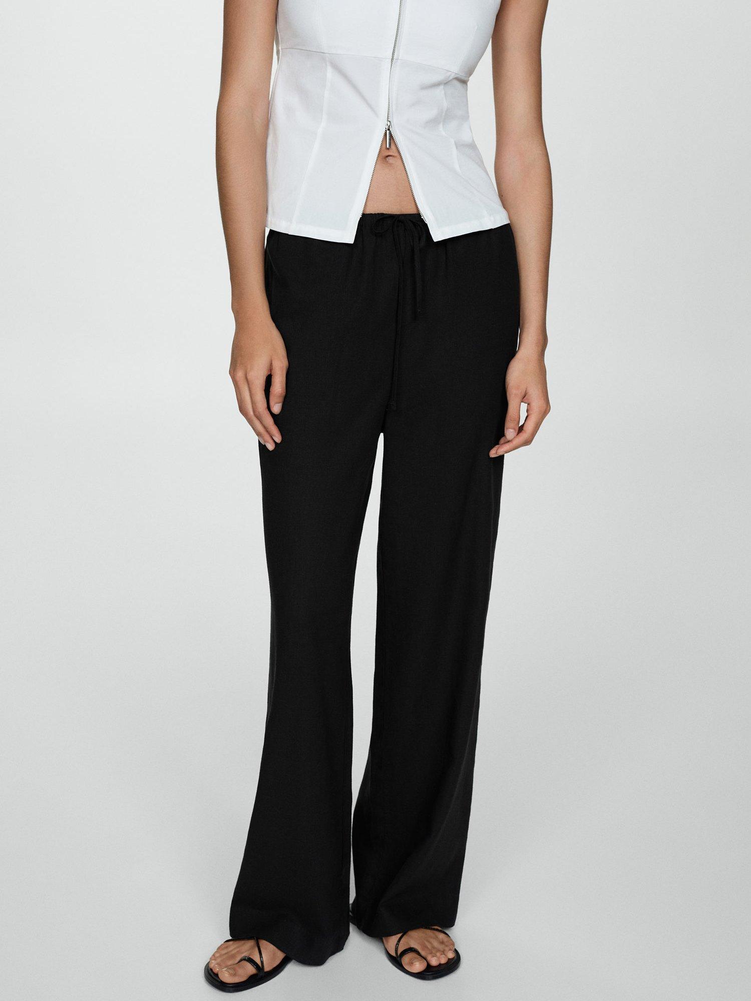 Mango Travis Linen Blend Trousers, Black