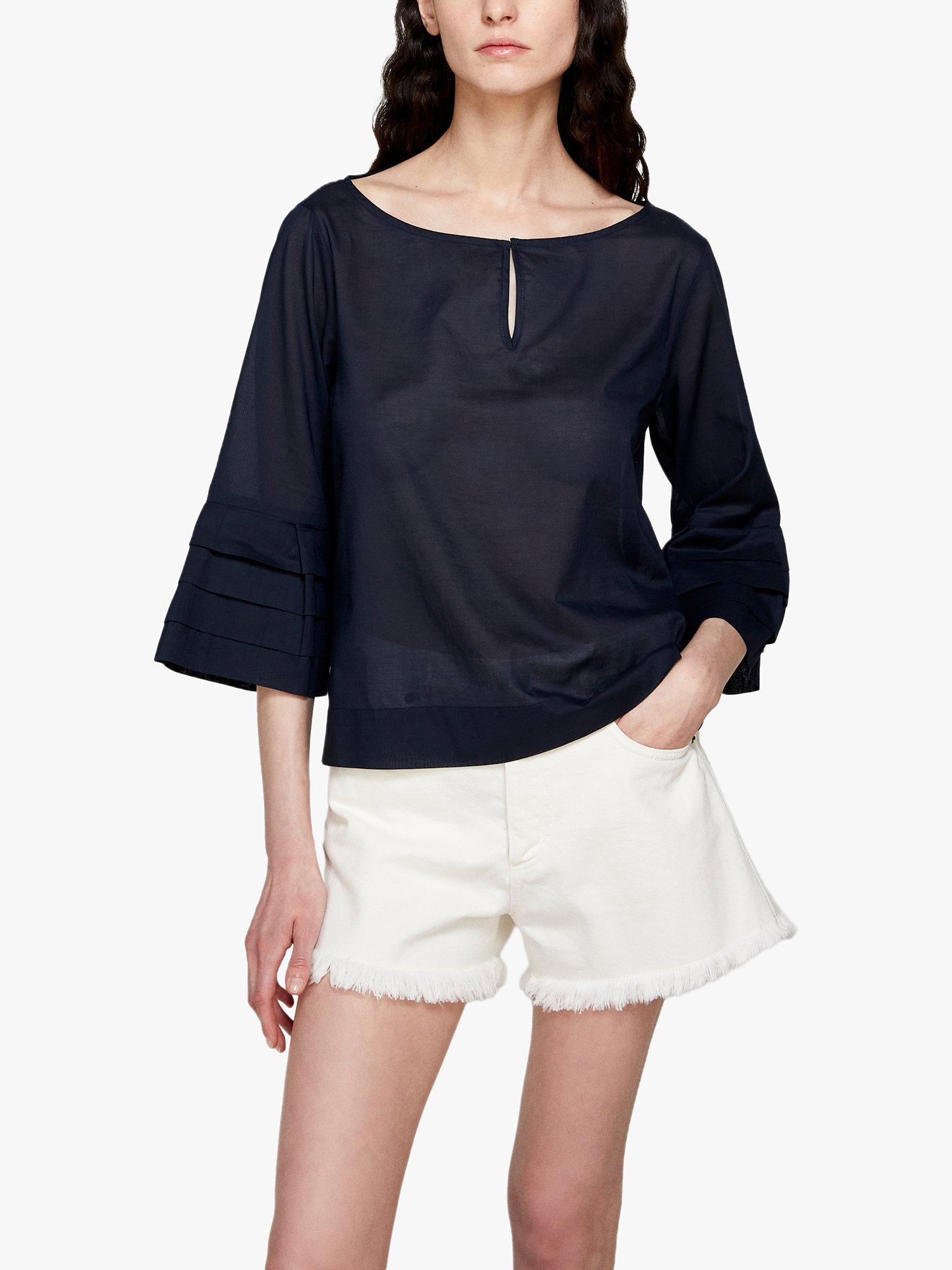 SISLEY Cotton Kaftan Blouse, Navy