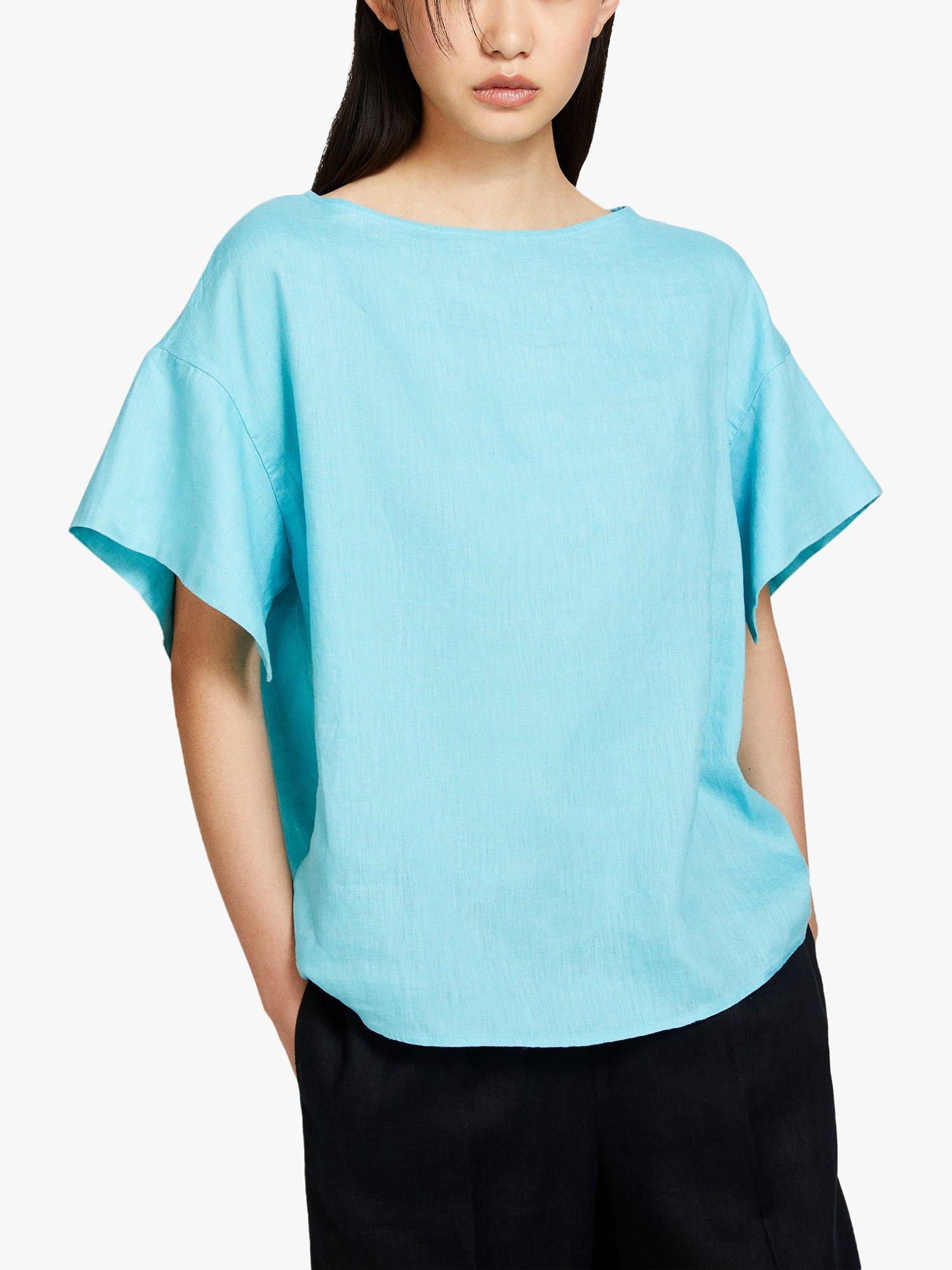 SISLEY Boxy Linen Top, Blue, S