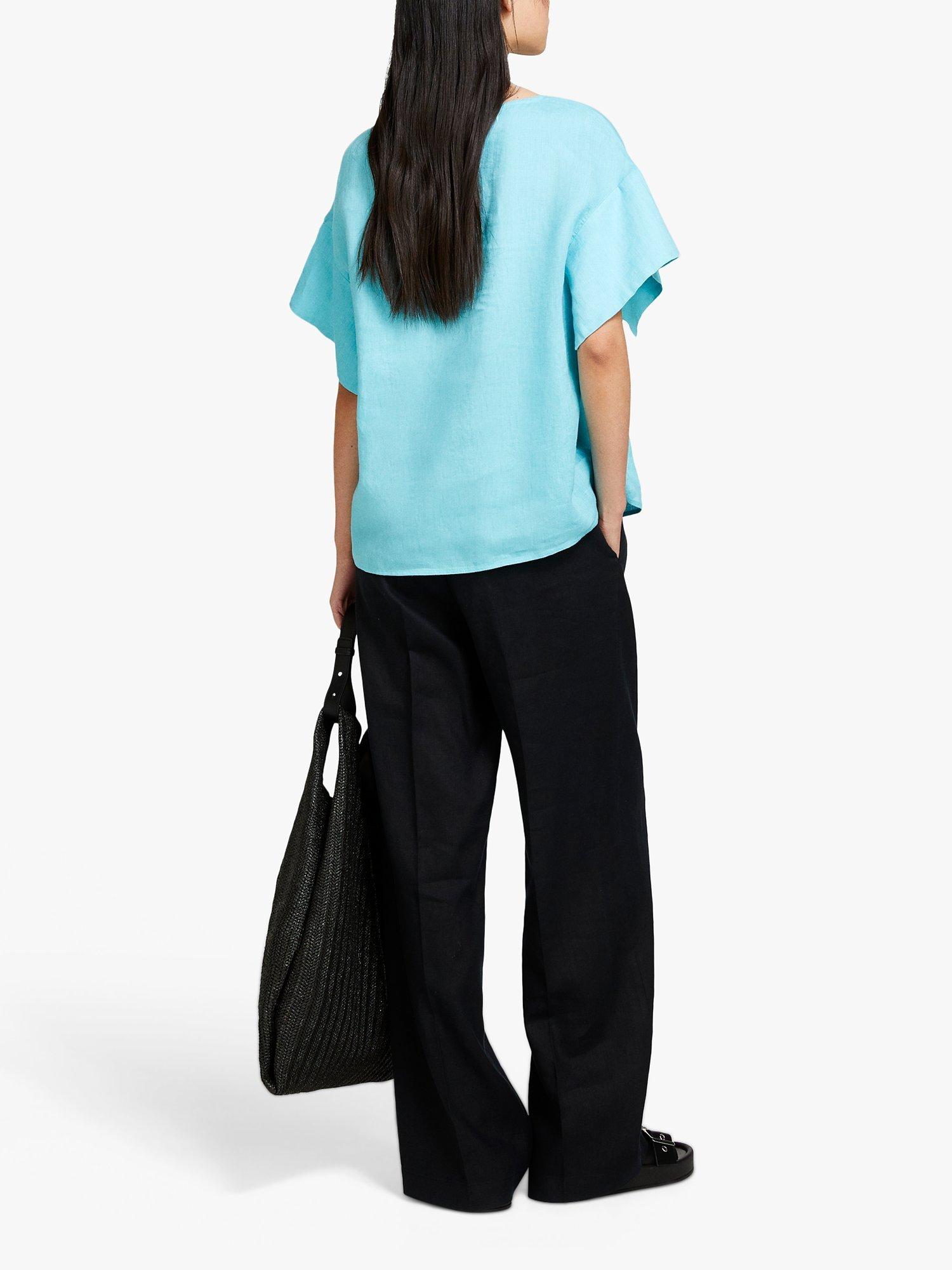 SISLEY Boxy Linen Top, Blue, S