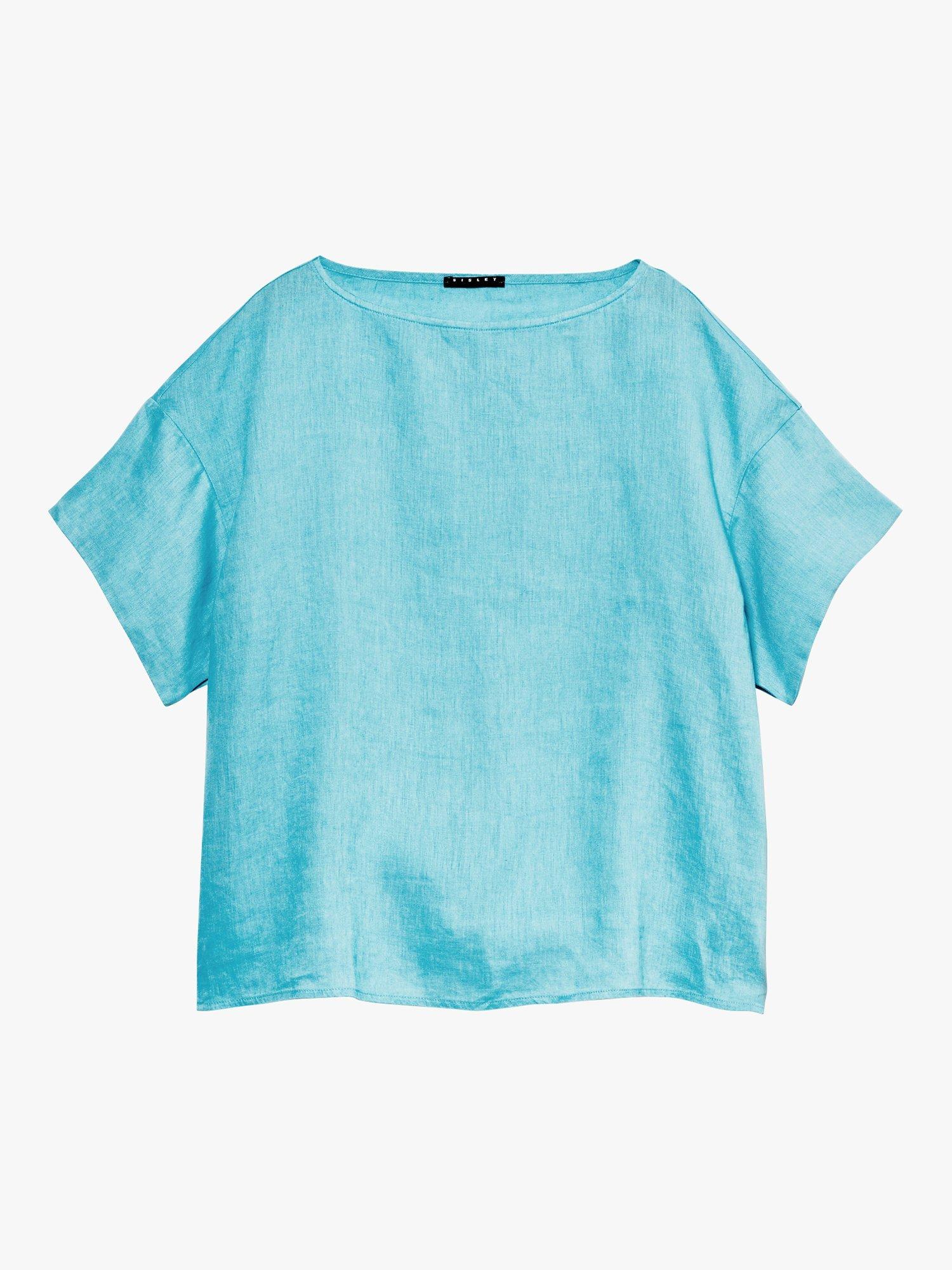 SISLEY Boxy Linen Top, Blue, S