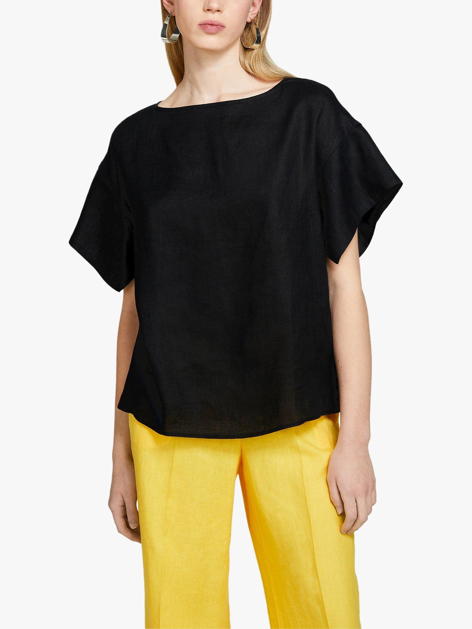 SISLEY Boxy Linen Top, Black