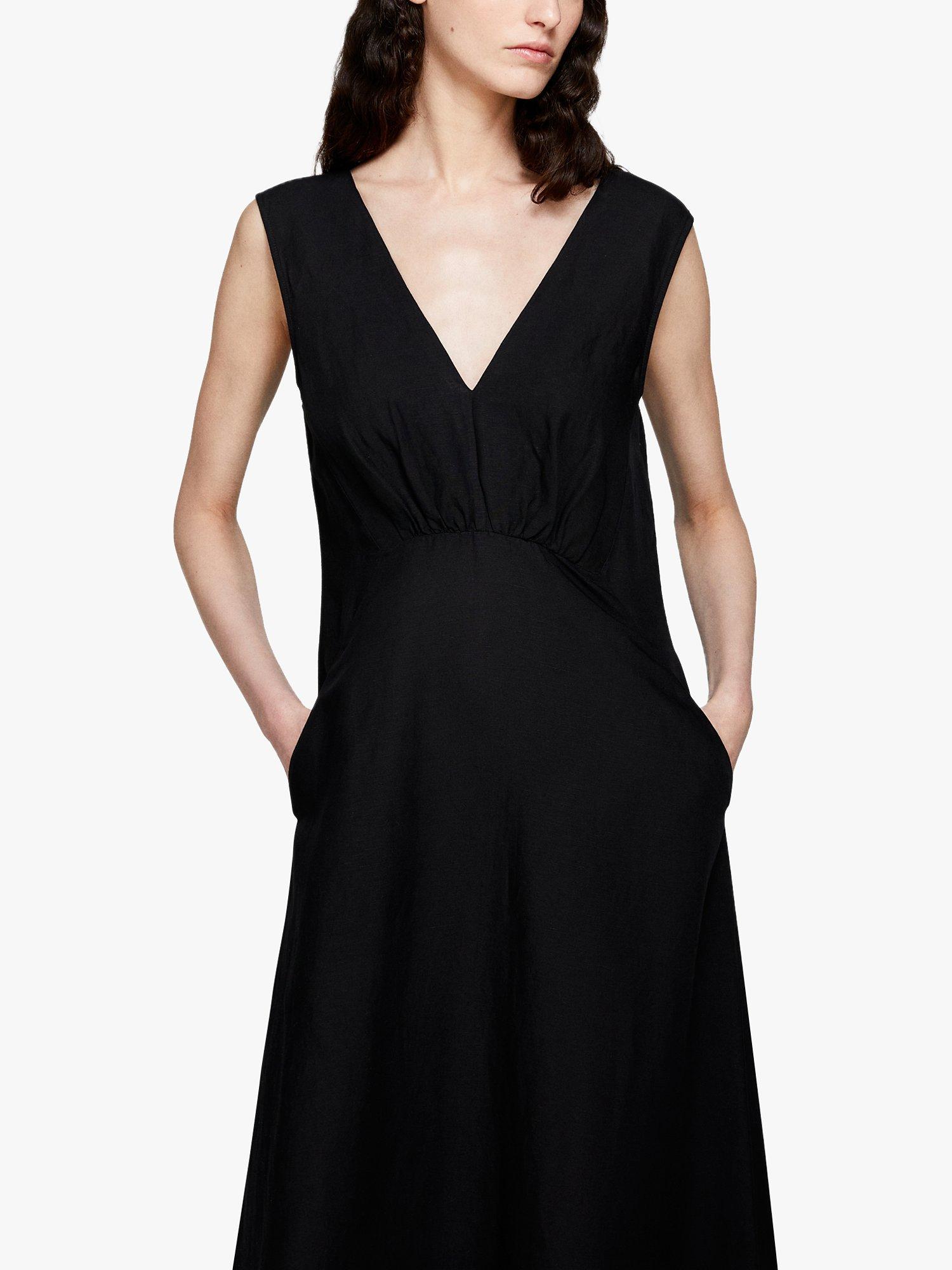 SISLEY Sleeveless Linen Blend Dress, Black