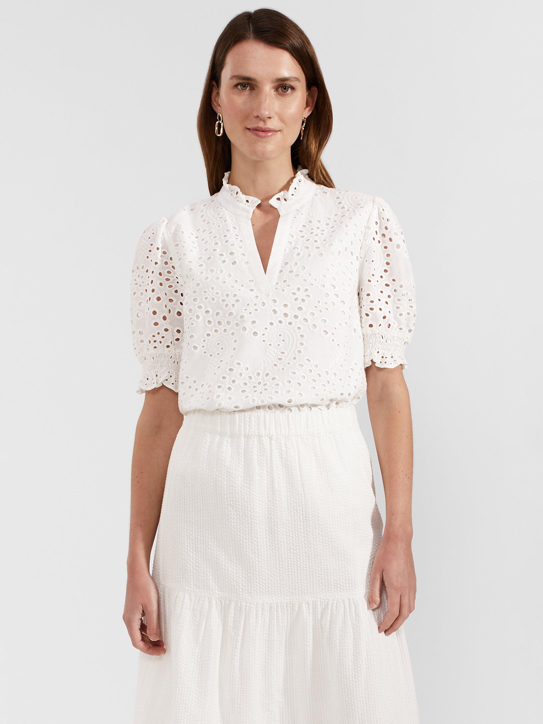 Hobbs Isabelle Broderie Top, White, 10