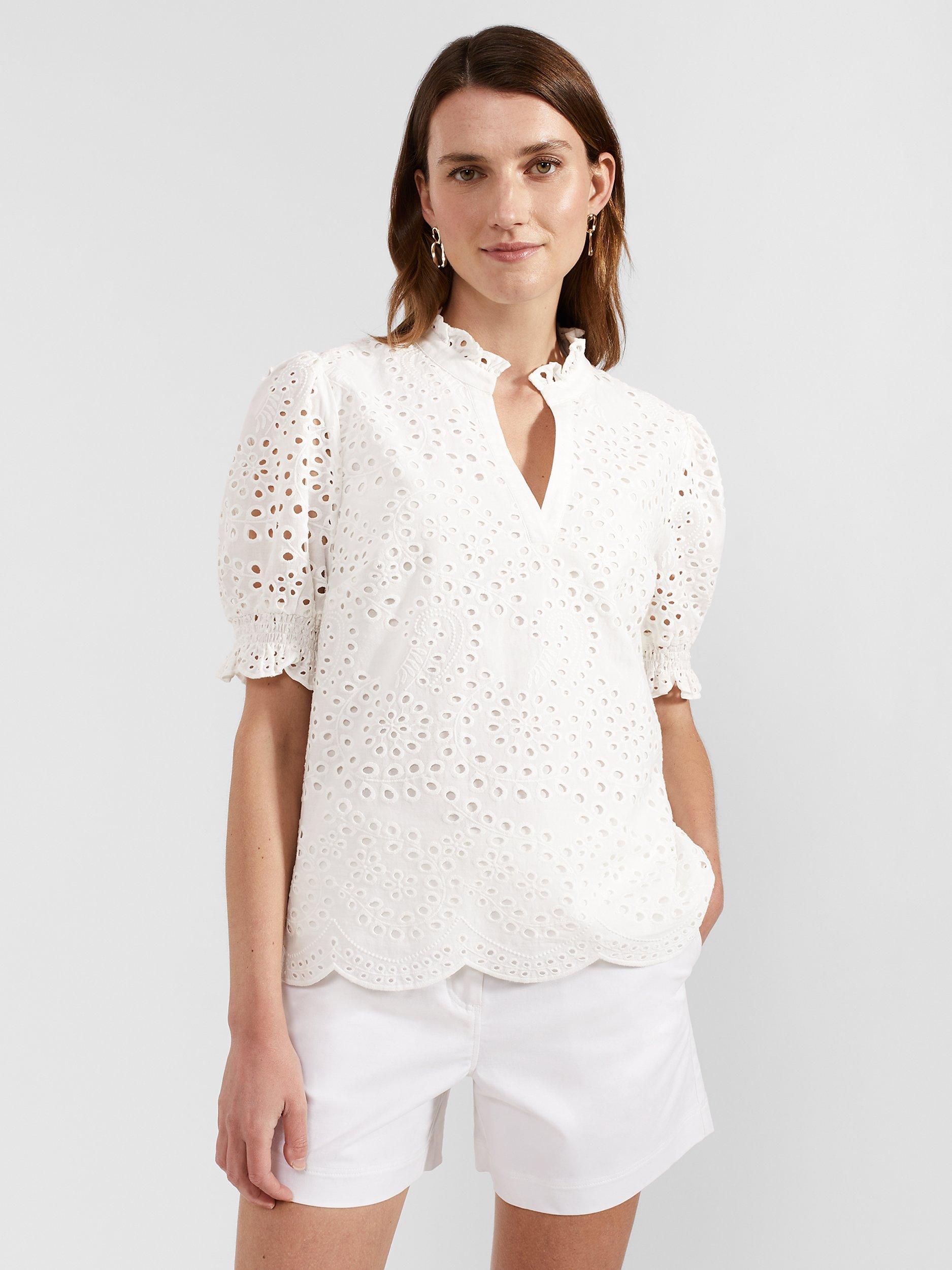 Hobbs Isabelle Broderie Top, White, 10