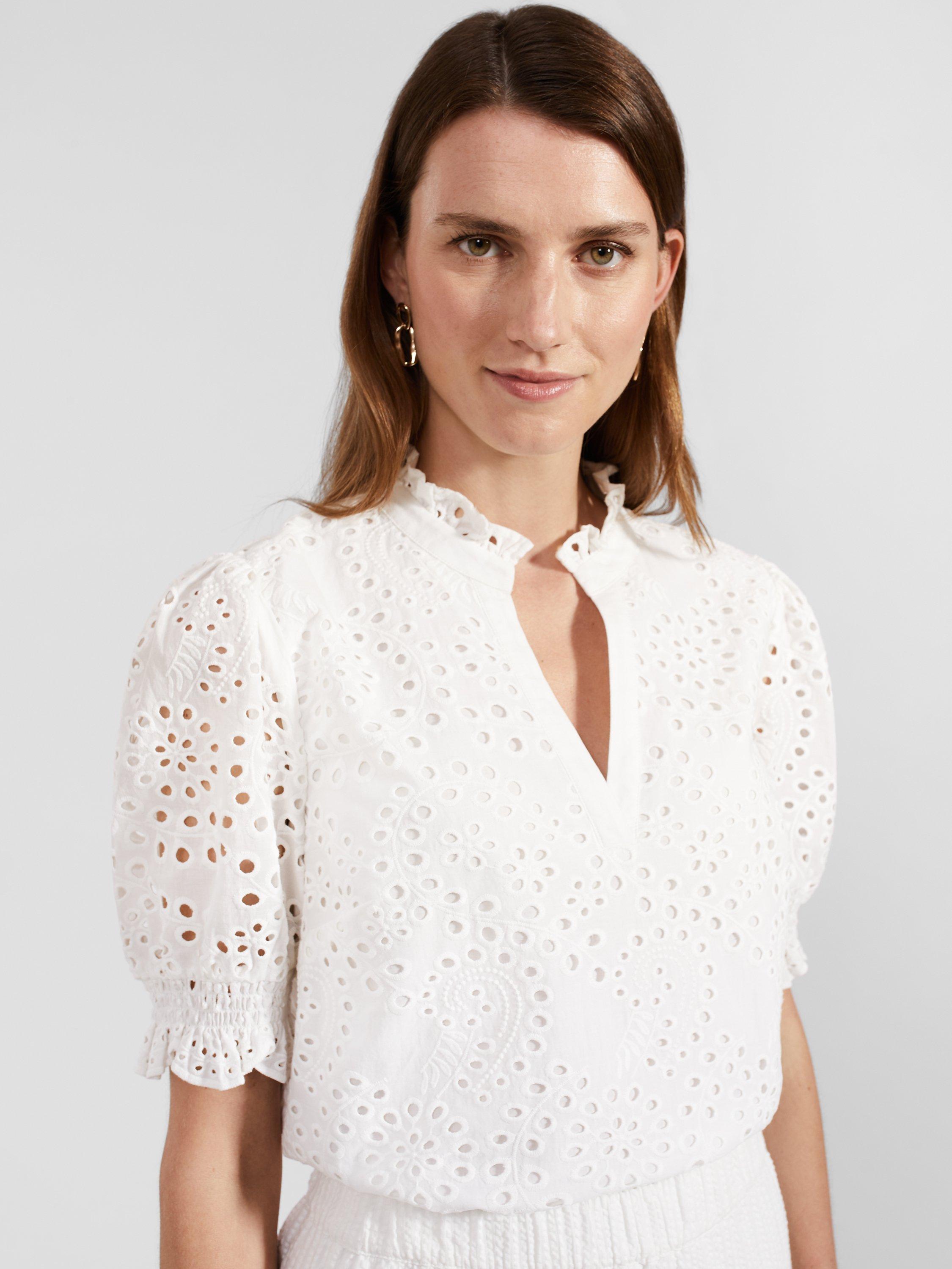 Hobbs Isabelle Broderie Top, White, 10