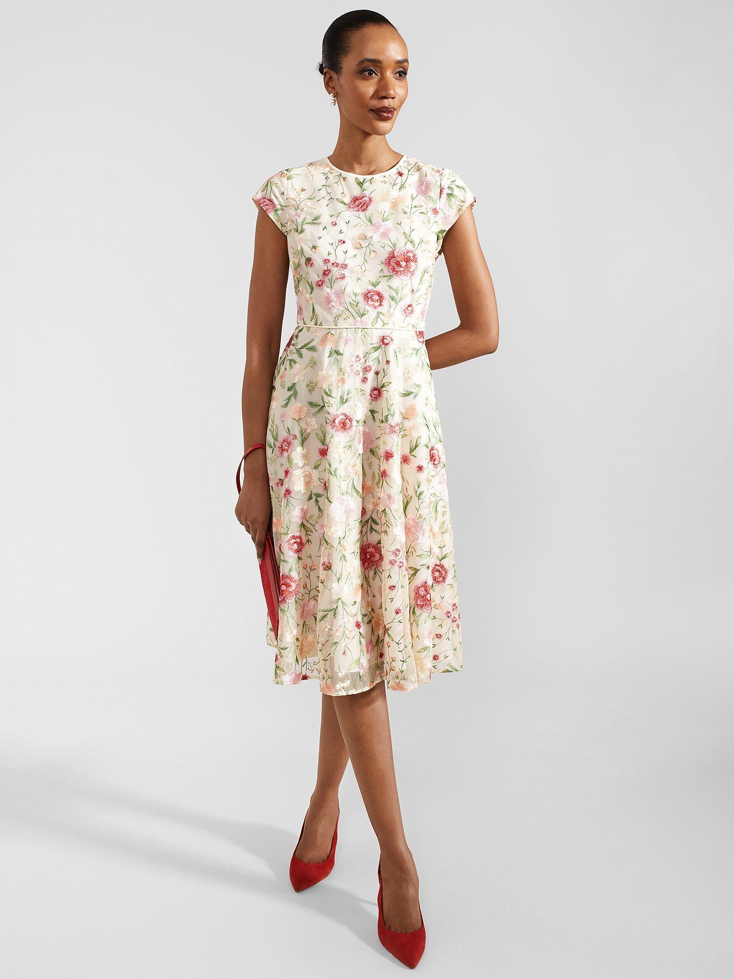 Hobbs Petite Tia Floral Dress, Cream/Multi, 10