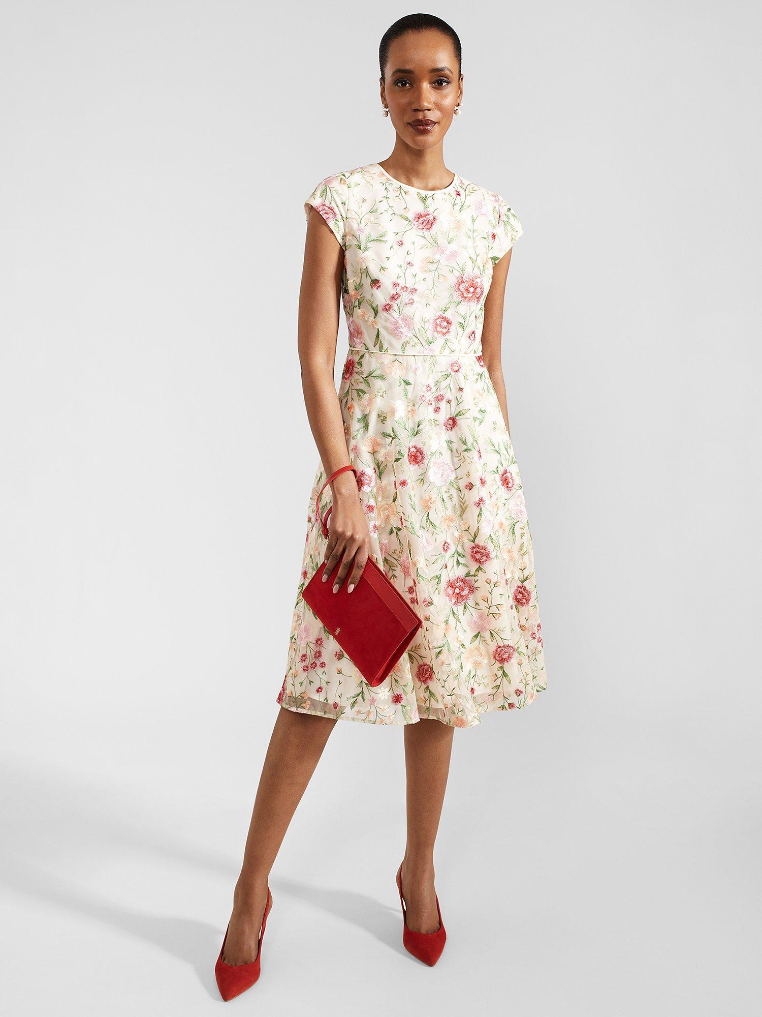 Hobbs Petite Tia Floral Dress, Cream/Multi, 10