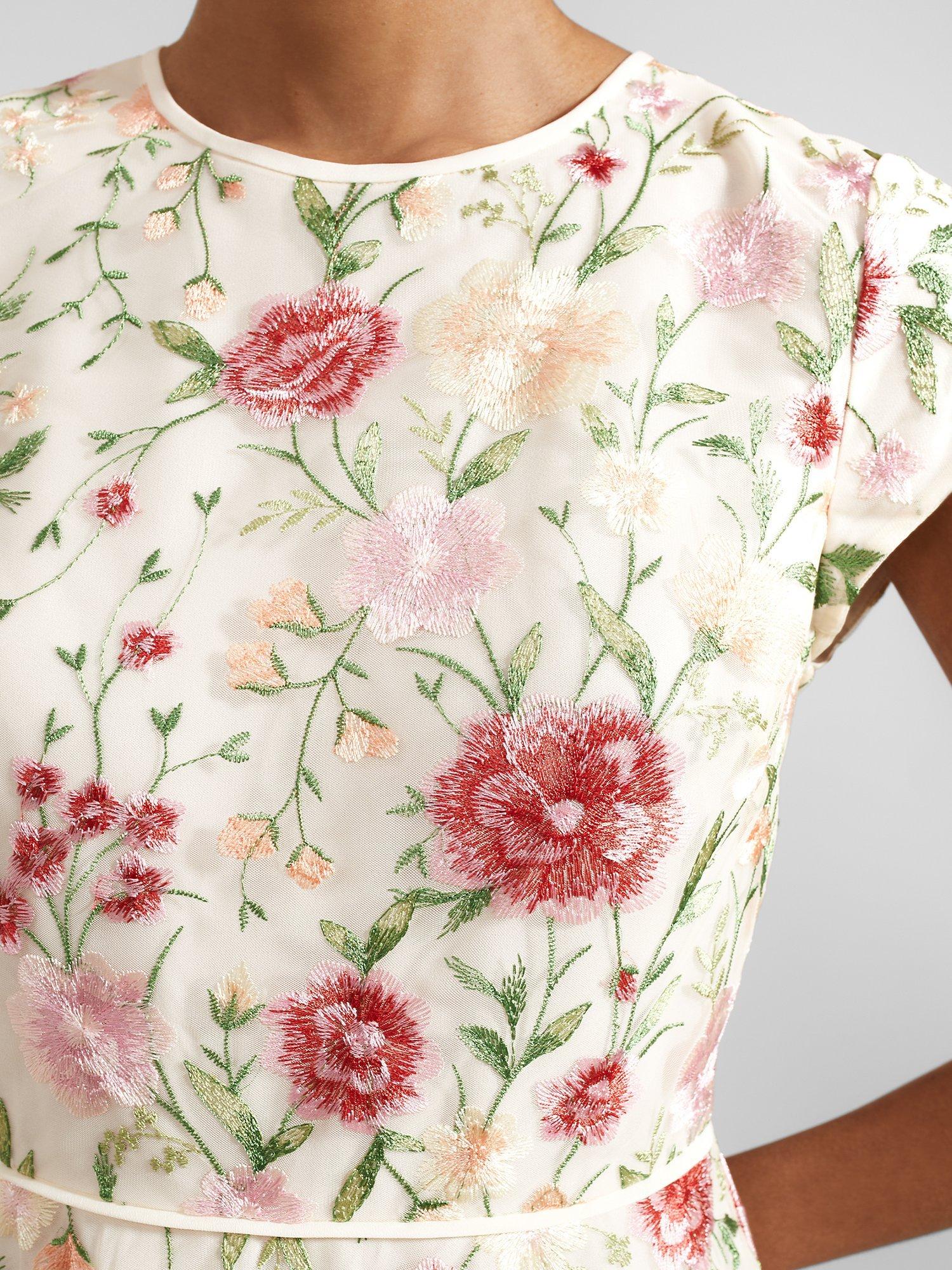 Hobbs Petite Tia Floral Dress, Cream/Multi, 10