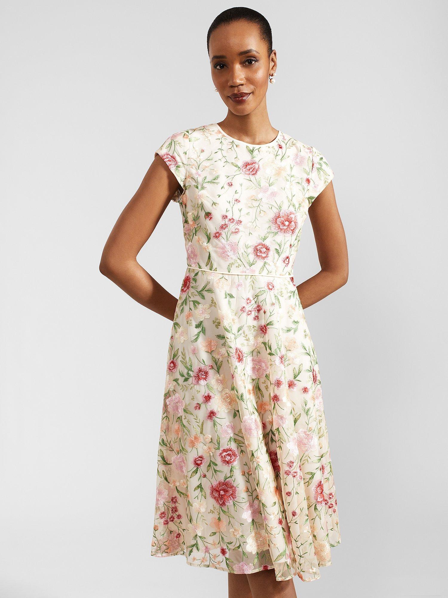 Hobbs Petite Tia Floral Dress, Cream/Multi, 10