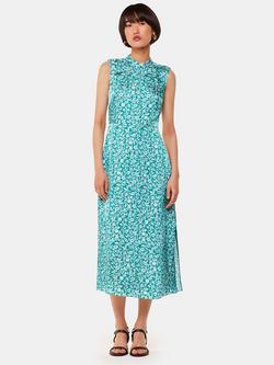 Whistles Aria Batik Floral Satin Dress, Green/Multi, Green/Multi