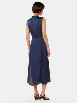 Whistles Aria Satin Midi Dres, Navy - view 2, Navy