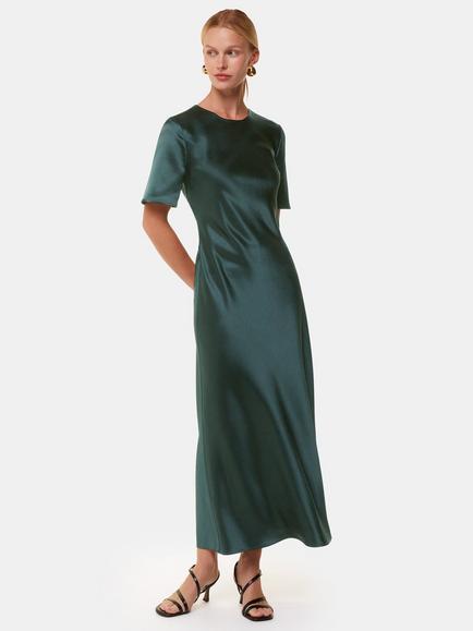 Whistles Avery Satin Twist Dress, Dark Green, Dark Green