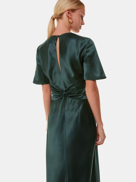 Whistles Avery Satin Twist Dress, Dark Green - view 2, Dark Green