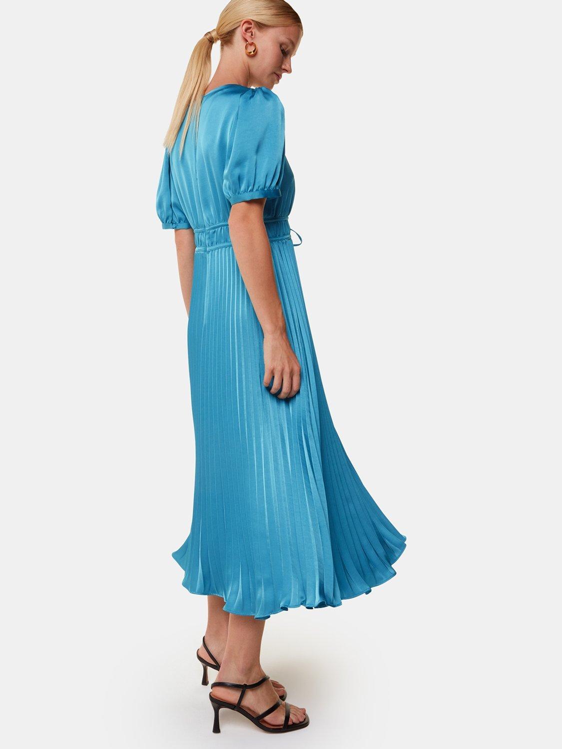 Product image 3 of 5, which shows Whistles Delilah Satin Pleated Dress, Blue, 6