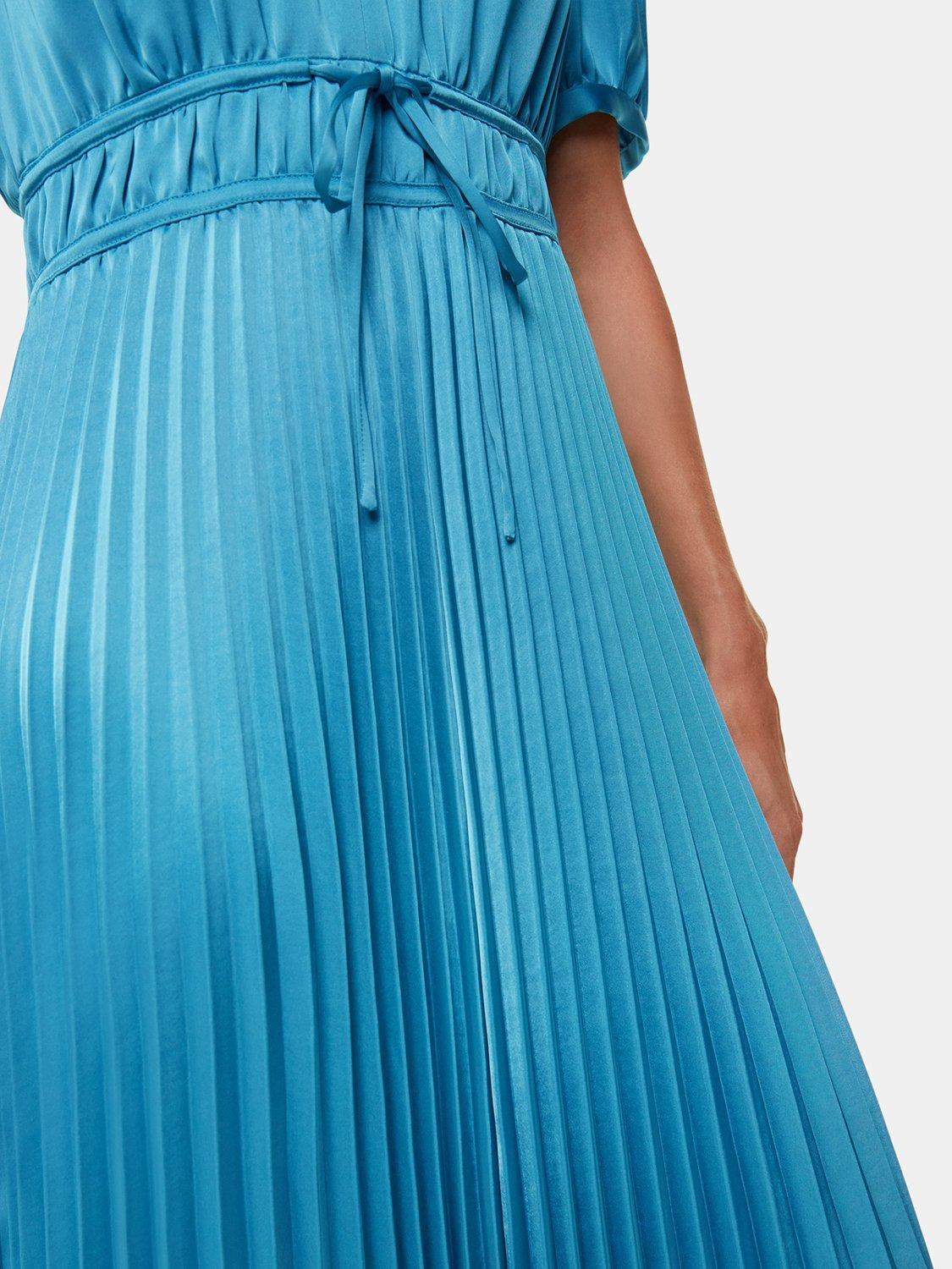 Product image 4 of 5, which shows Whistles Delilah Satin Pleated Dress, Blue, 6