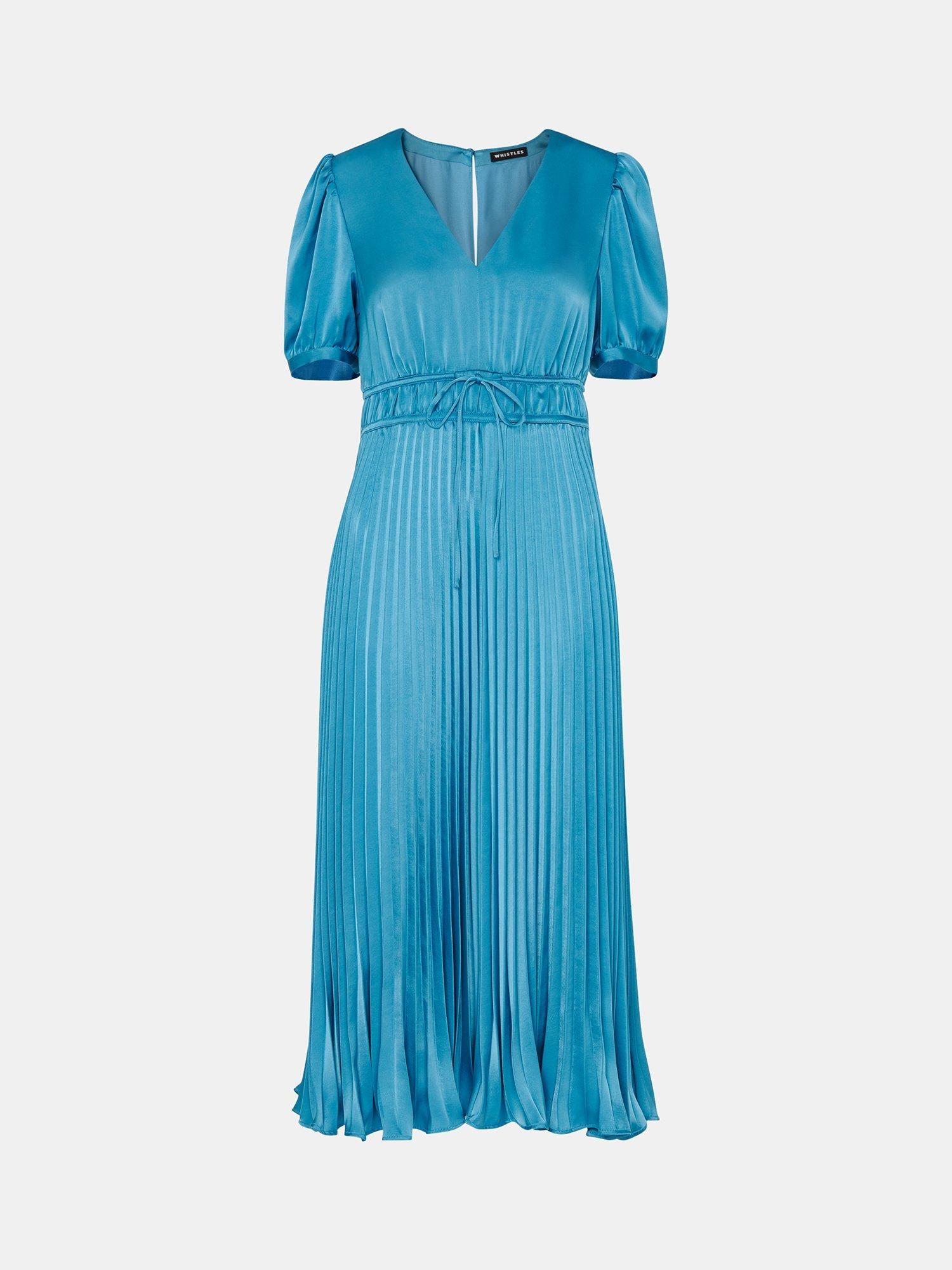 Product image 5 of 5, which shows Whistles Delilah Satin Pleated Dress, Blue, 6