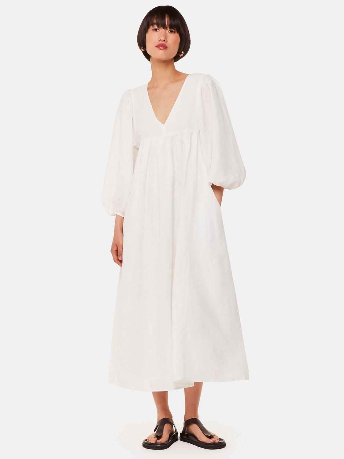 Product image 1 of 5, which shows Whistles Gloria Linen Rich Midi Dress, Ivory, 6