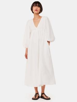 Whistles Gloria Linen Rich Midi Dress, Ivory, Ivory