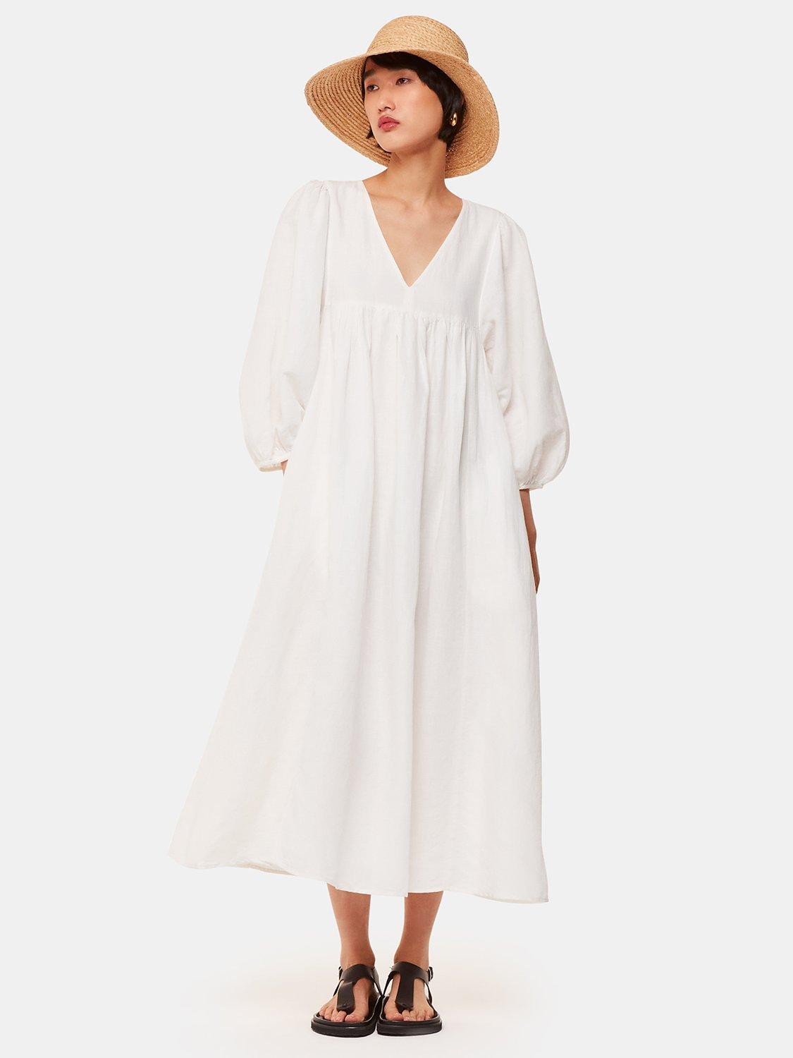 Product image 3 of 5, which shows Whistles Gloria Linen Rich Midi Dress, Ivory, 6