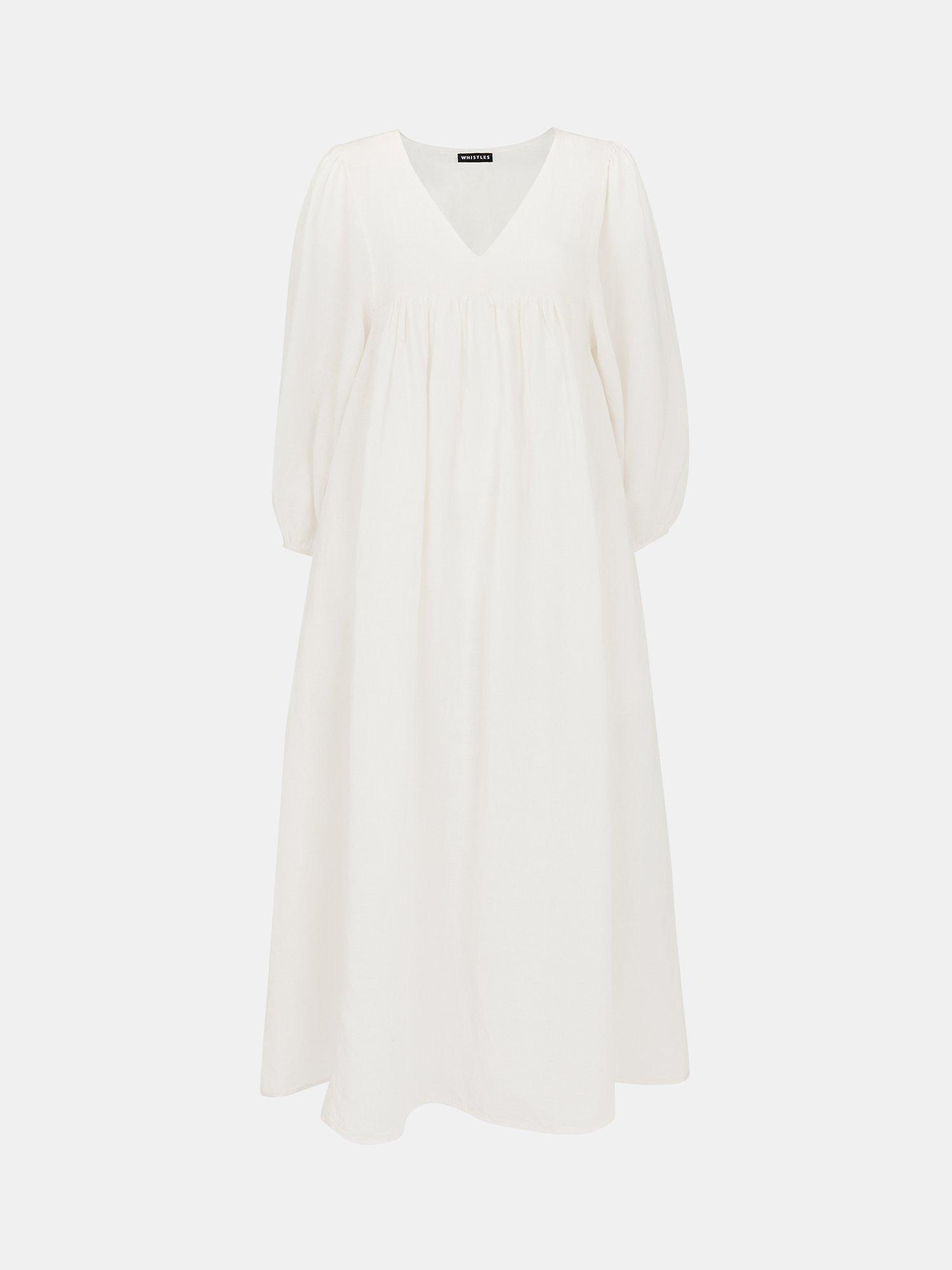 Product image 5 of 5, which shows Whistles Gloria Linen Rich Midi Dress, Ivory, 6