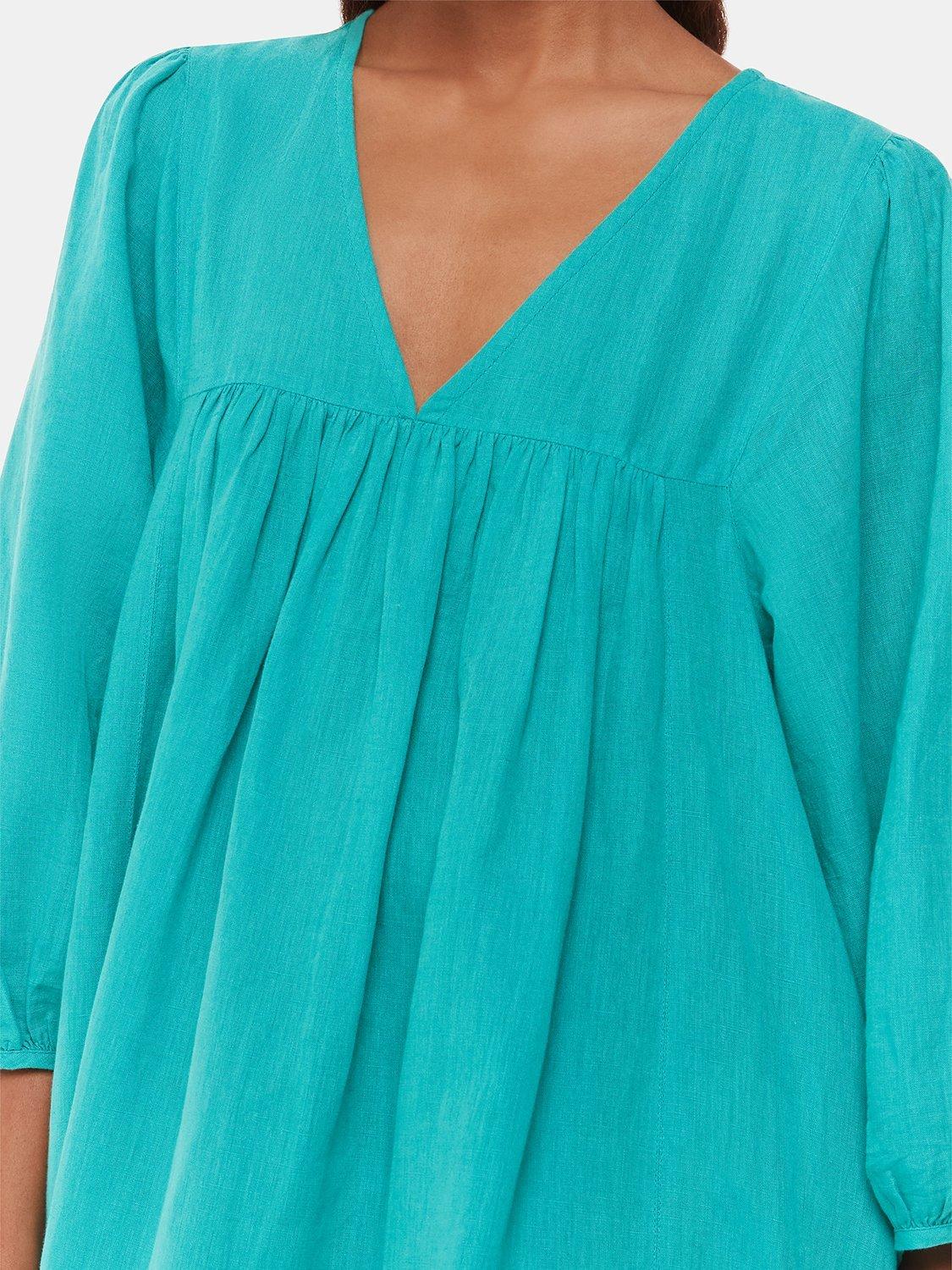 Product image 4 of 5, which shows Whistles Petite Gloria Linen Midi Dress, Turquoise, 10