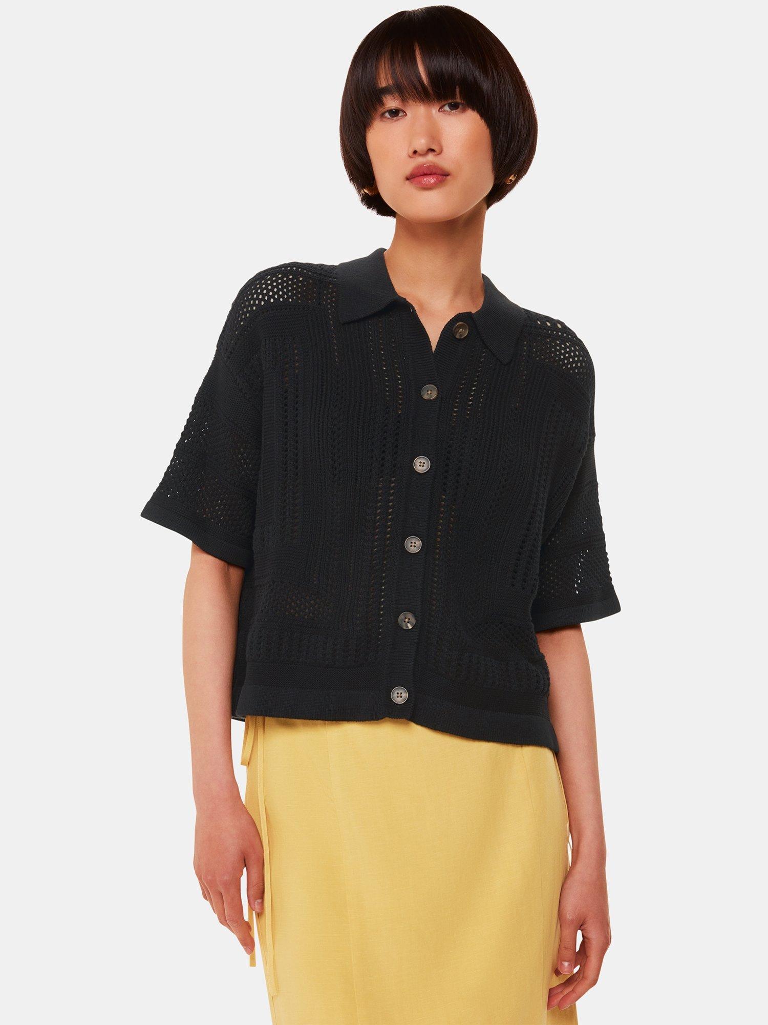 Whistles Crochet Knitted Shirt, Black