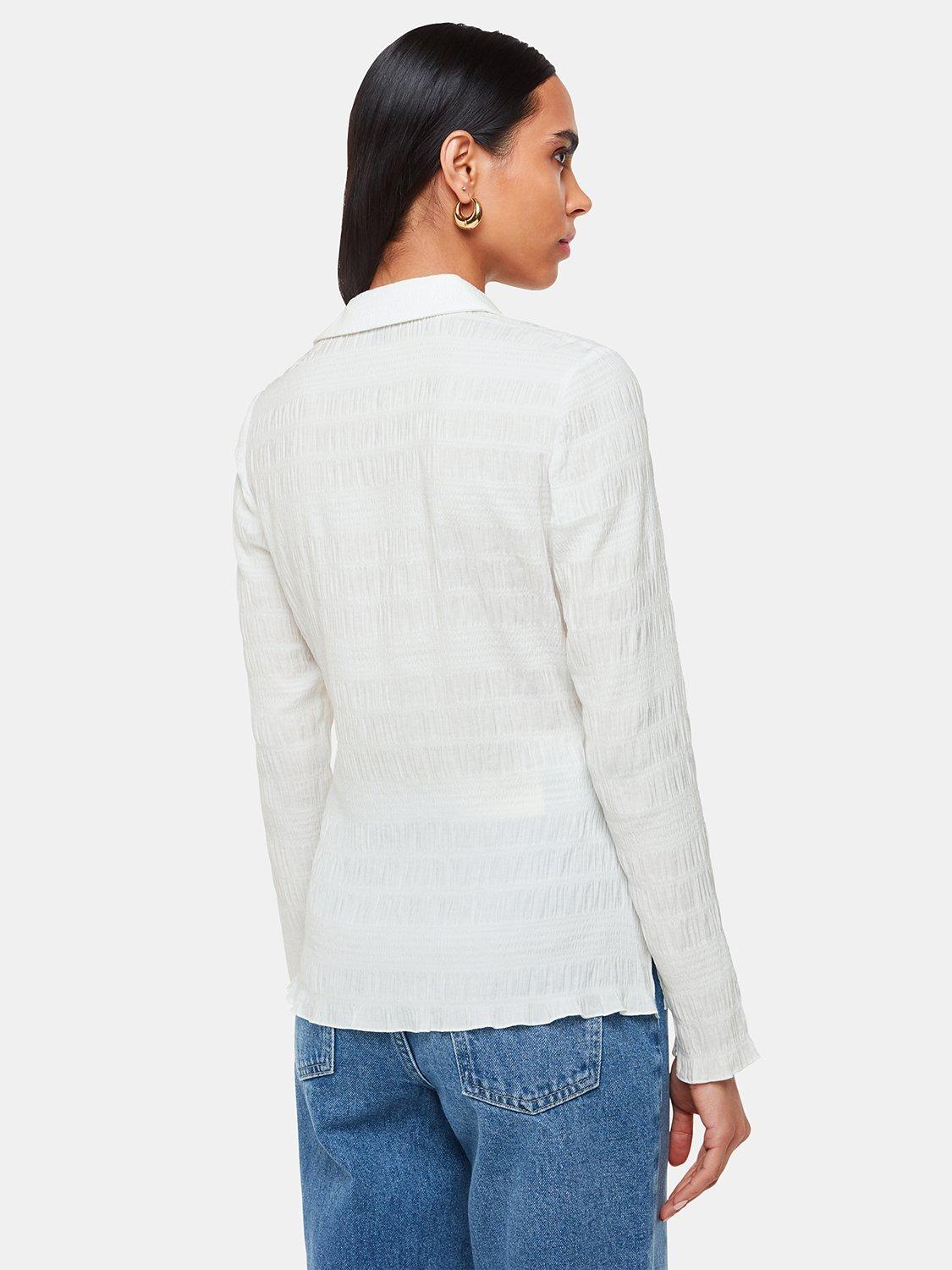 Product image 2 of 6, which shows Whistles Plisse Ruched Shirt, White, 8