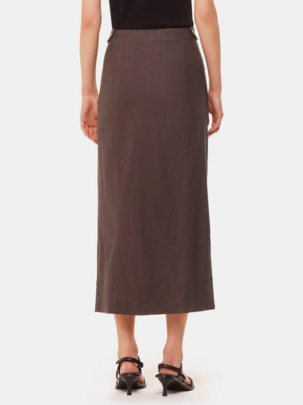 Whistles Mila Linen Blend Tab Detail Midi Skirt, Dark Grey - view 2, Dark Grey