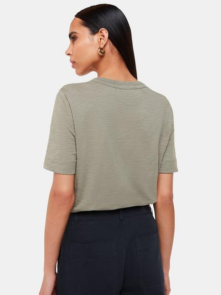 Whistles Rosa Double Trim T-Shirt - view 2, Sage Green