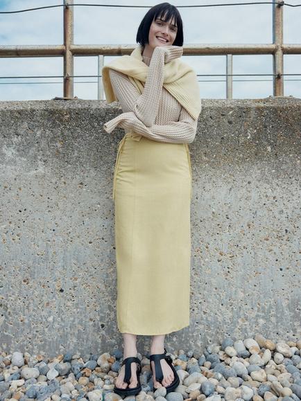 Whistles Josie Tie Side Detail Skirt, Yellow, Yellow