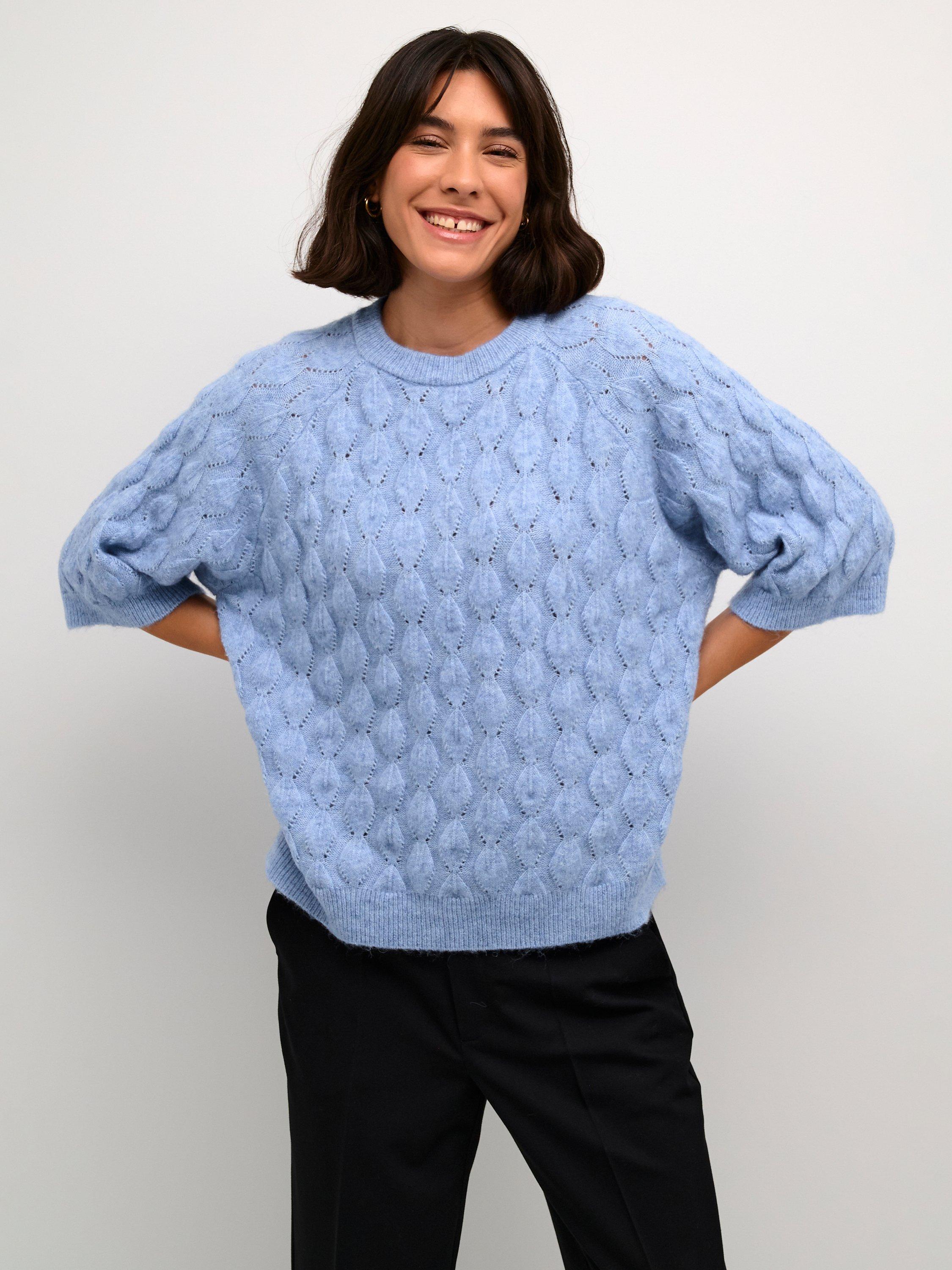 Product image 1 of 5, which shows KAFFE Malene Wool Blend Jumper, Vista Blue Melange, XS