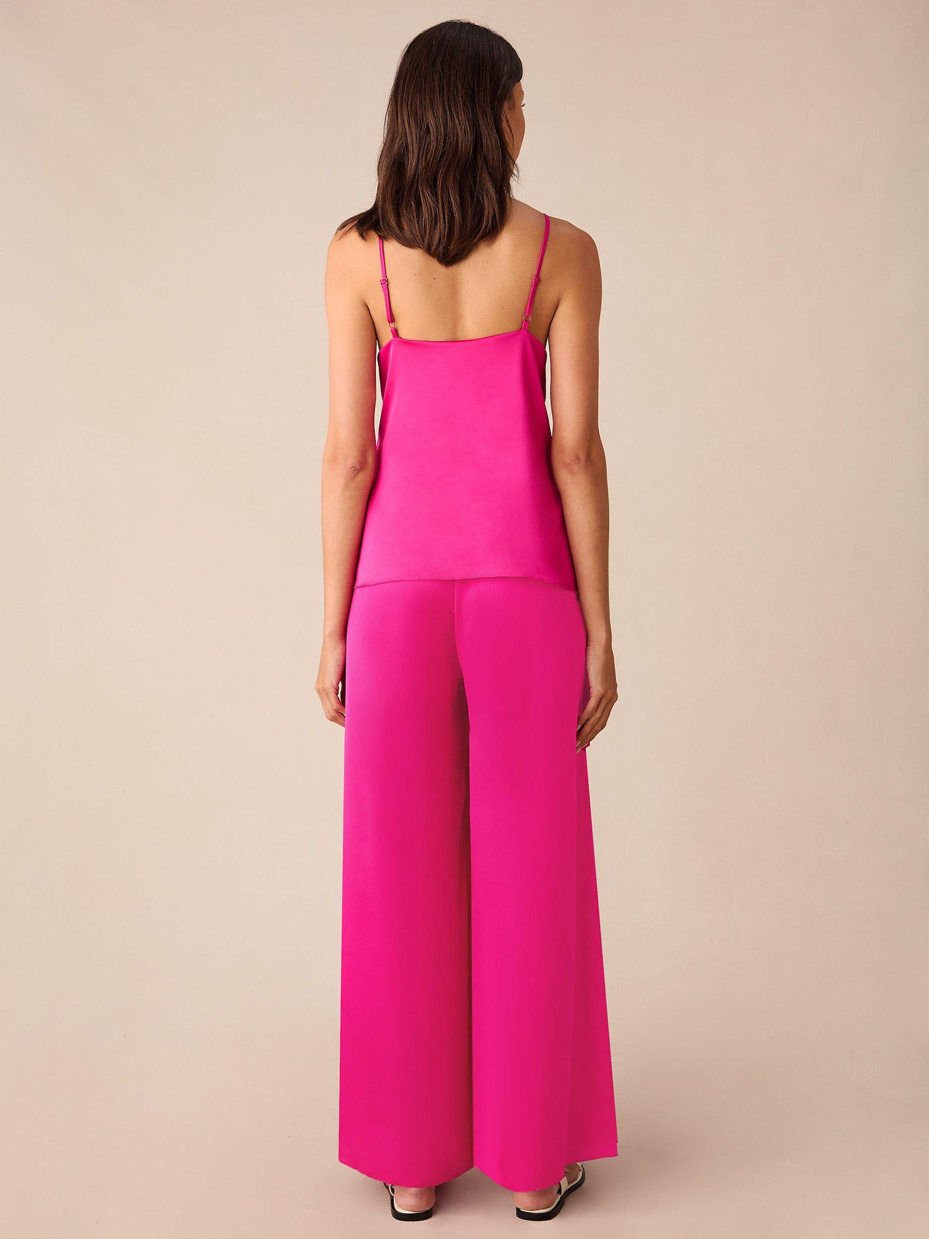 Product image 3 of 3, which shows Ro&Zo Satin Wide Leg Trousers, Pink, 6