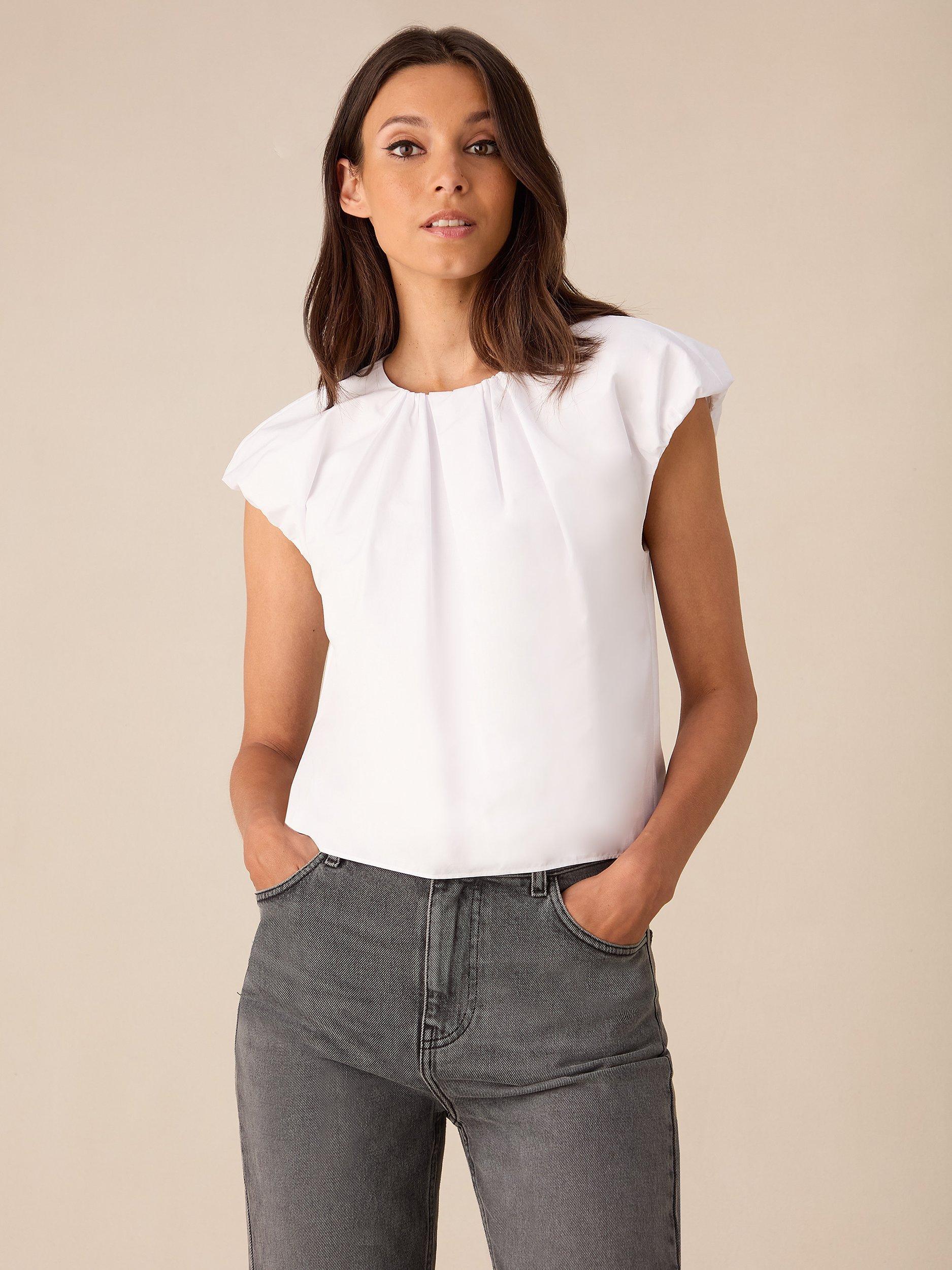 Ro&Zo Cotton Blend Puff Sleeve Top, White, 6