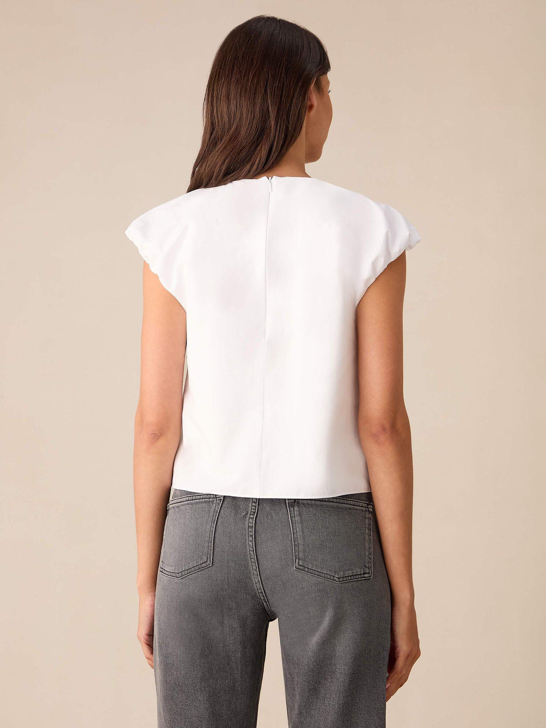 Ro&Zo Cotton Blend Puff Sleeve Top, White, 6