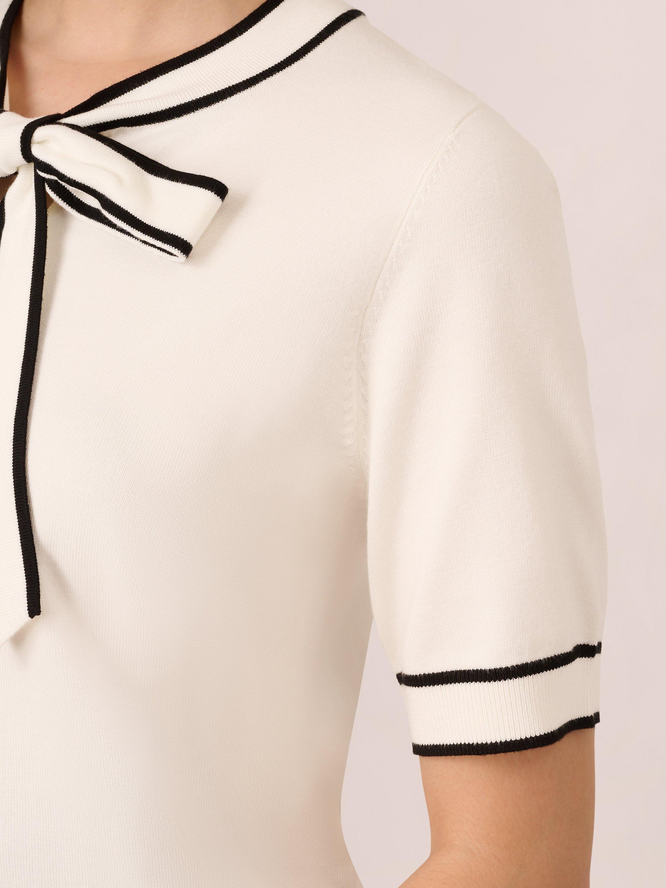 Product image 5 of 6, which shows Adrianna Papell Tie Neck Short Sleeve Jumper, Ivory/Black, XS