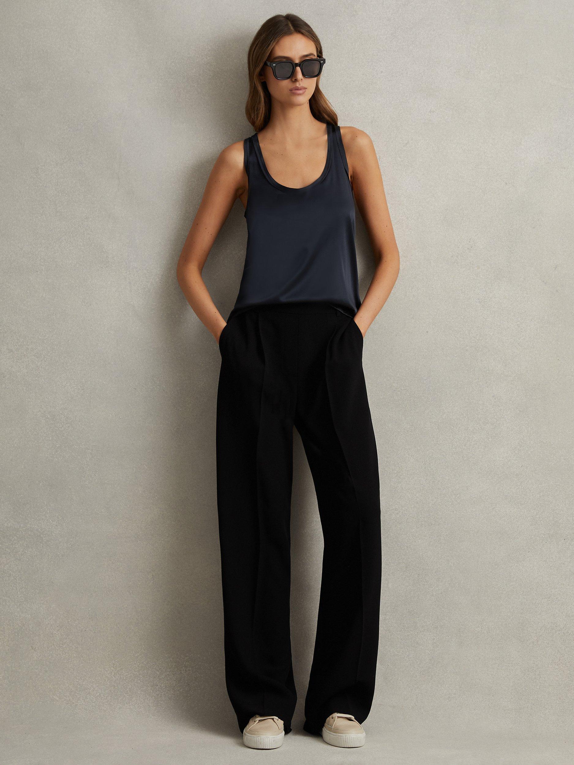 Product image 1 of 5, which shows Reiss Eden Wide Leg Trousers, Black, 4R