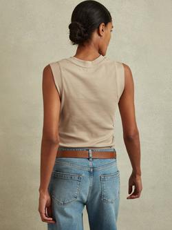 Reiss Trudy Ruched Side Ribbed Vest Top - view 2, Camel