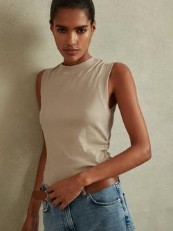 Reiss Trudy Ruched Side Ribbed Vest Top, Camel
