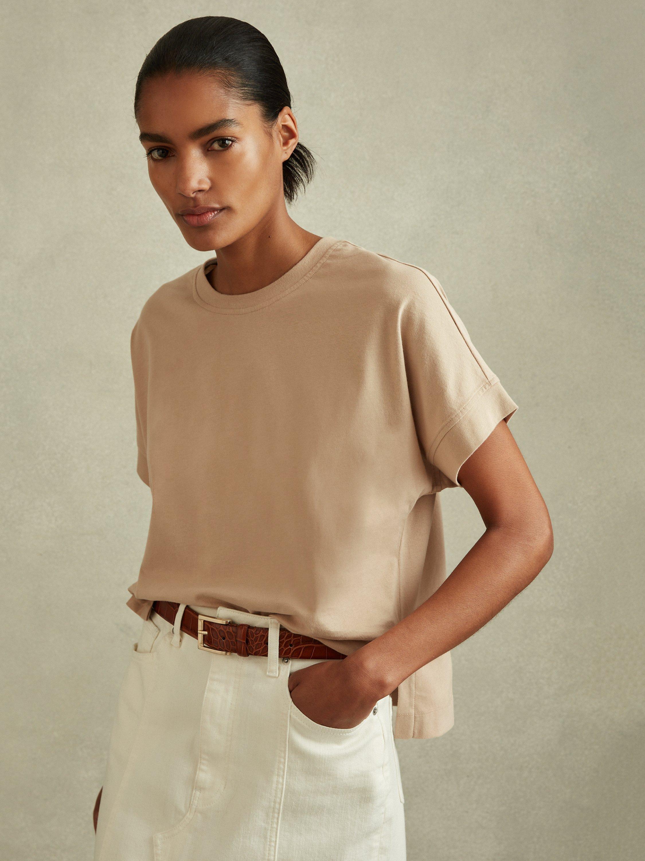 Reiss Lois Boxy Cotton T-Shirt, Stone
