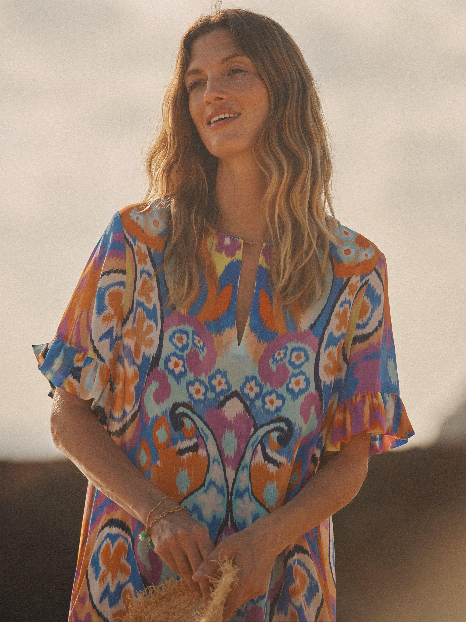 Product image 4 of 8, which shows NRBY Coco Silk Midi Dress, Blurred Paisley, XS
