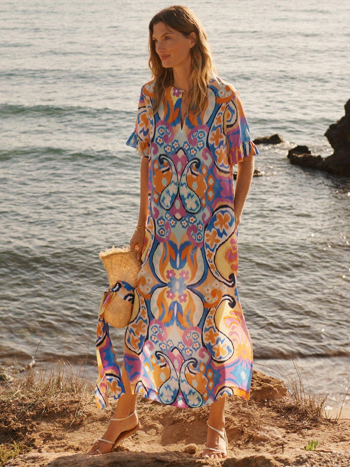 Product image 7 of 8, which shows NRBY Coco Silk Midi Dress, Blurred Paisley, XS